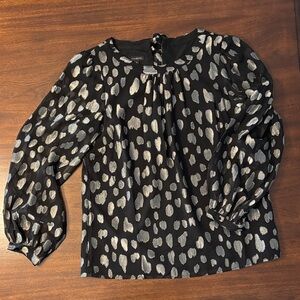 Talbots Black and Silver Patterned Blouse